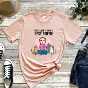 Customizable T-Shirt for Cat Lovers heather peach color