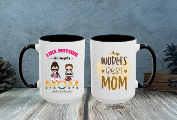 Customizable Mug for Mom and Daughters 15oz black