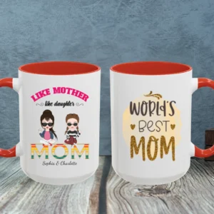 Customizable Mug for Mom and Daughters 15 oz red