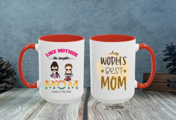 Customizable Mug for Mom and Daughters 15 oz red